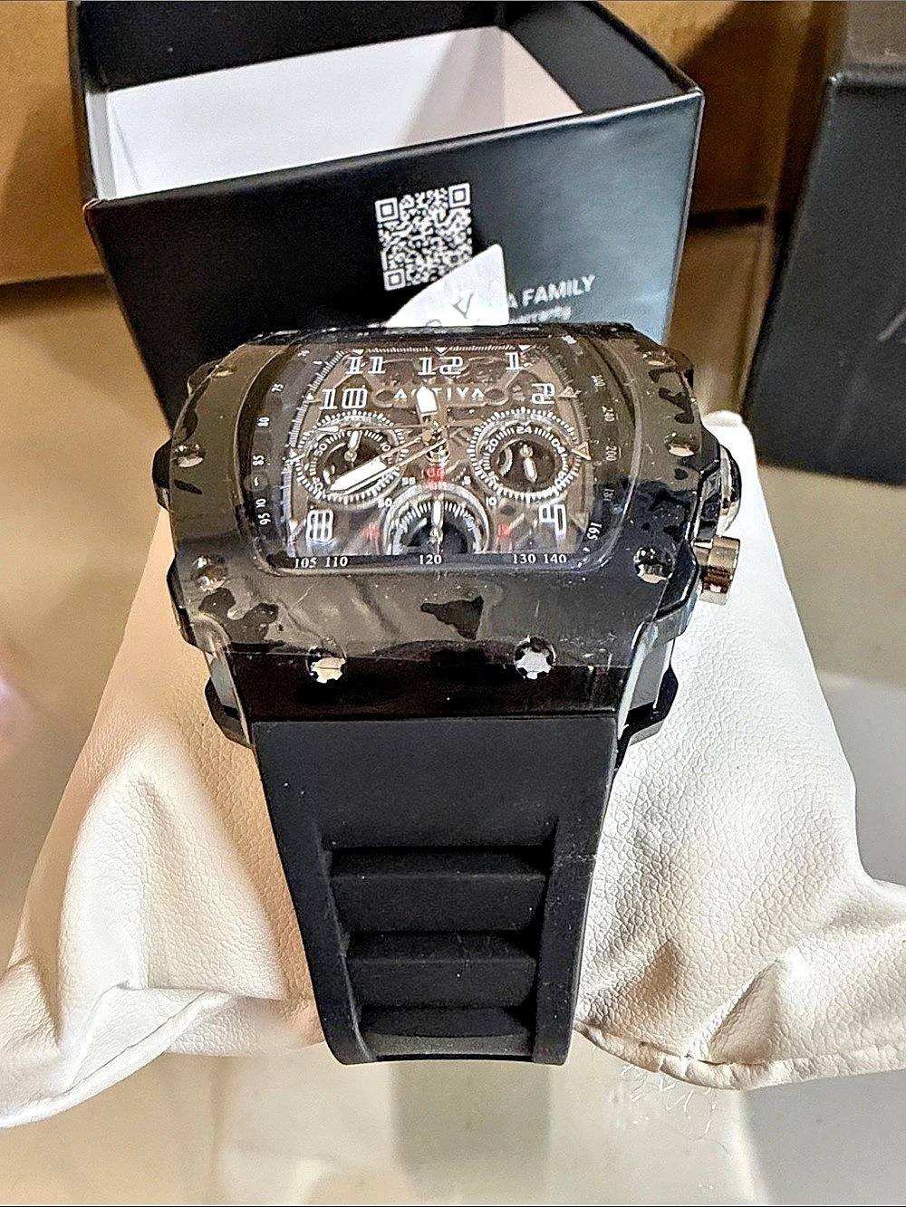 Activa Chronograph Watch in Black & Silver NWT